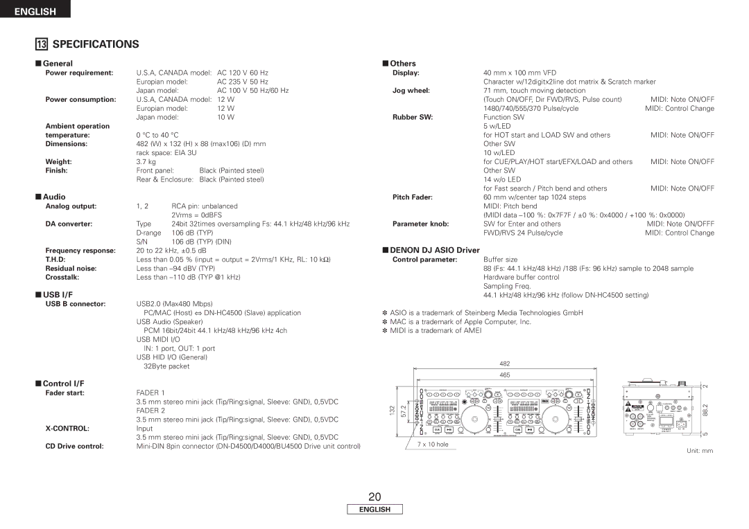 Denon DN-HC4500 manual Specifications 