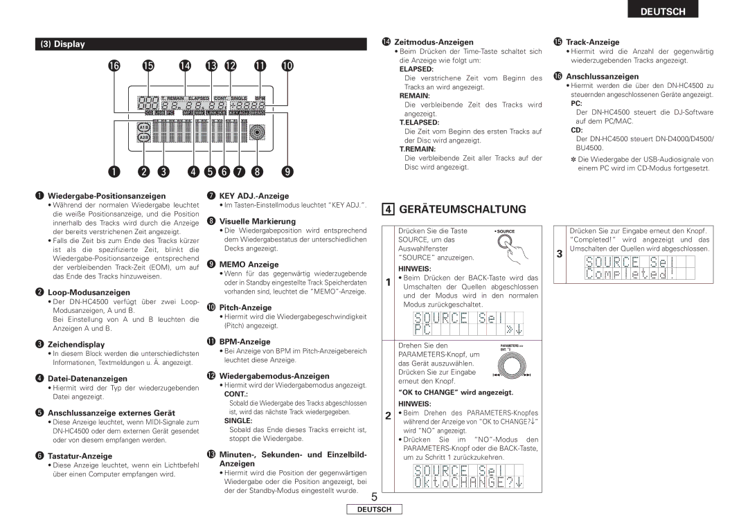 Denon DN-HC4500 manual Geräteumschaltung 