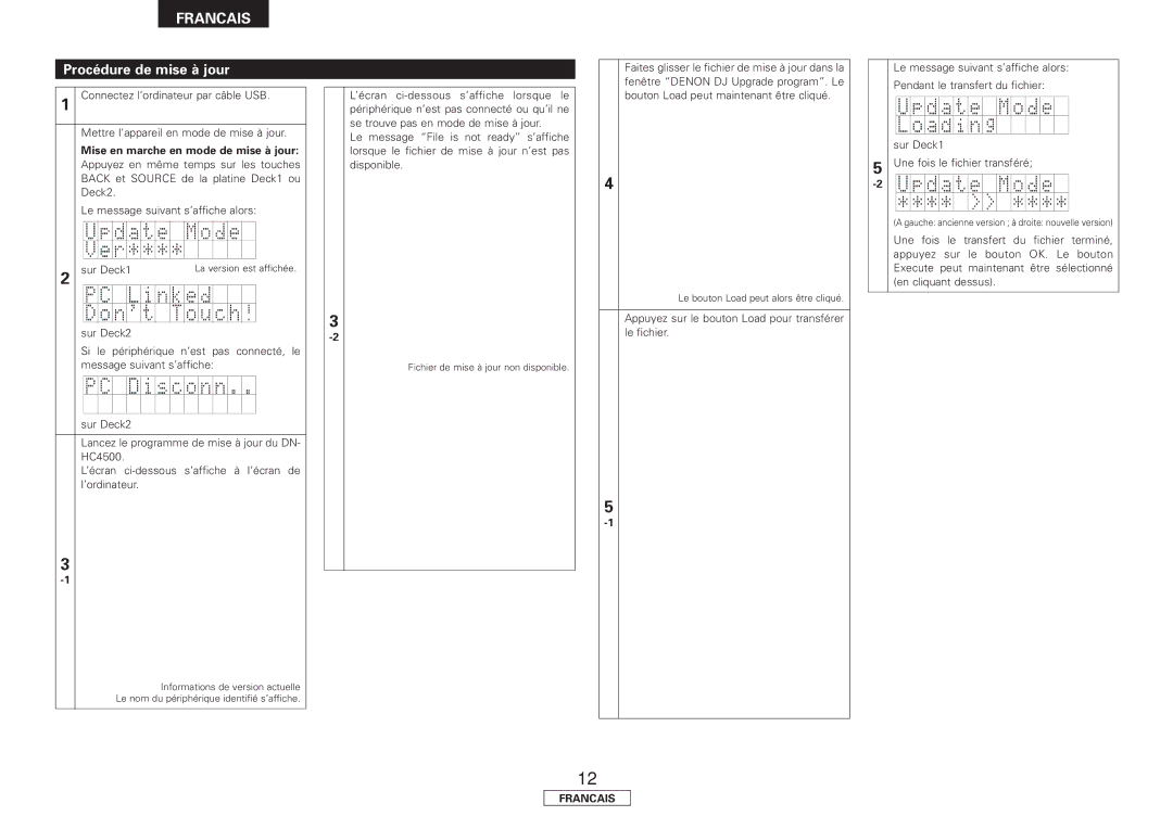 Denon DN-HC4500 manual Procédure de mise à jour, Mise en marche en mode de mise à jour 