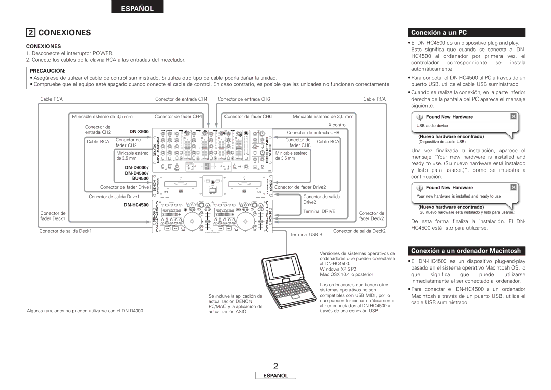 Denon DN-HC4500 manual Conexiones, Conexión a un PC, Conexión a un ordenador Macintosh, Precaución 