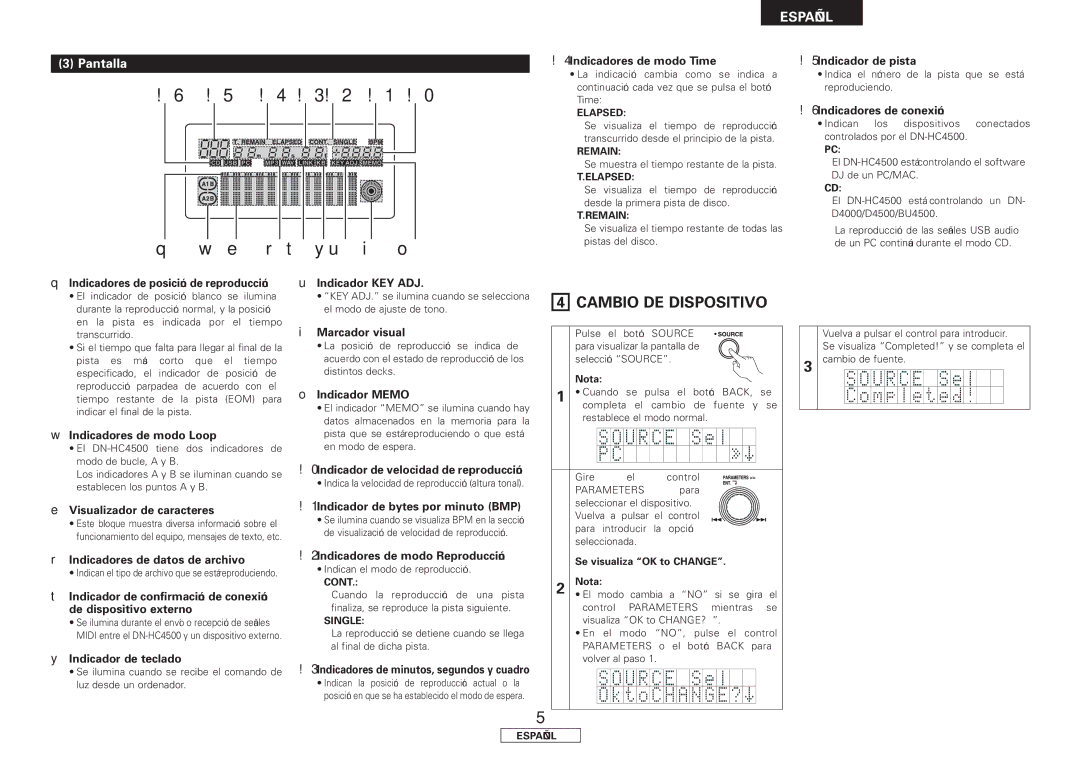 Denon DN-HC4500 manual Cambio DE Dispositivo, Pantalla 