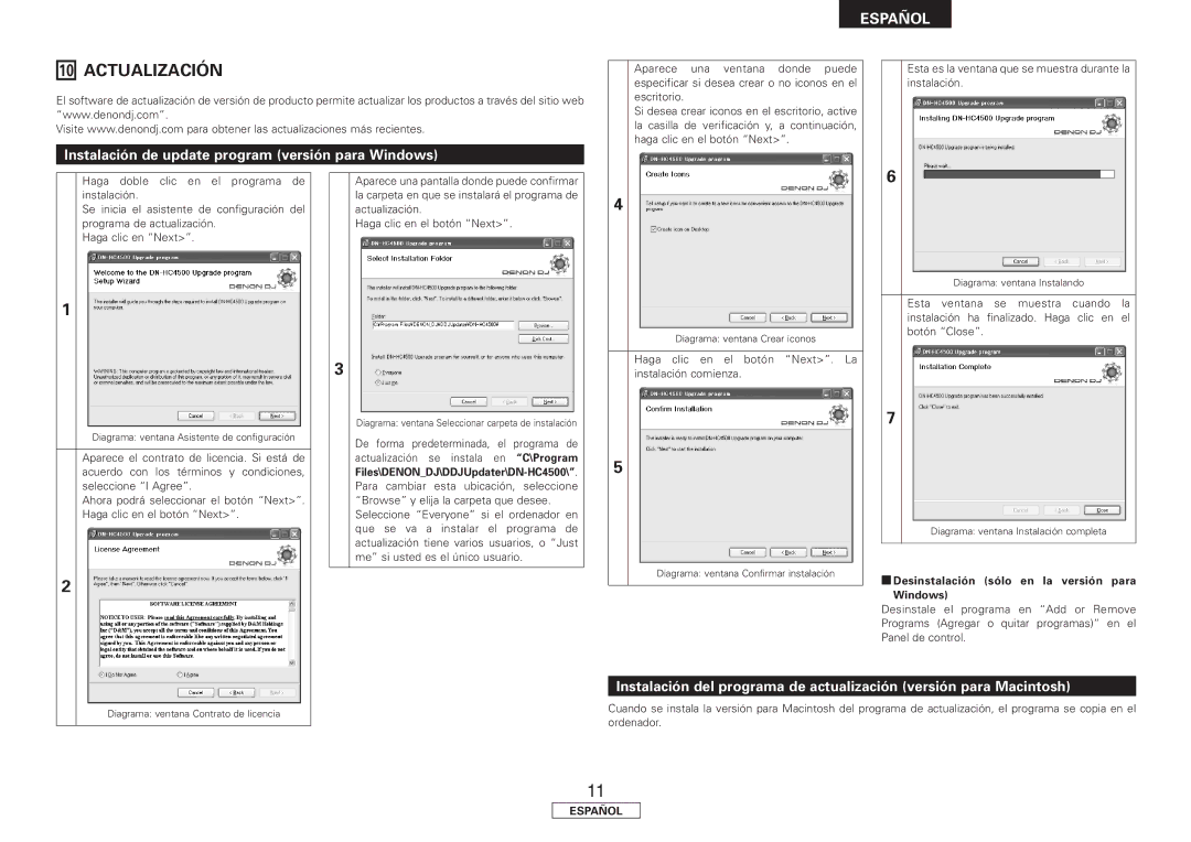 Denon DN-HC4500 manual Actualización, Instalación de update program versión para Windows 