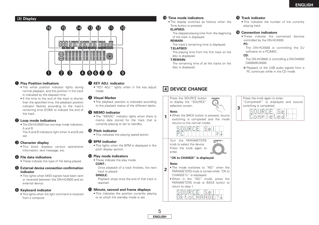 Denon DN-HC4500 manual Device Change, Display 