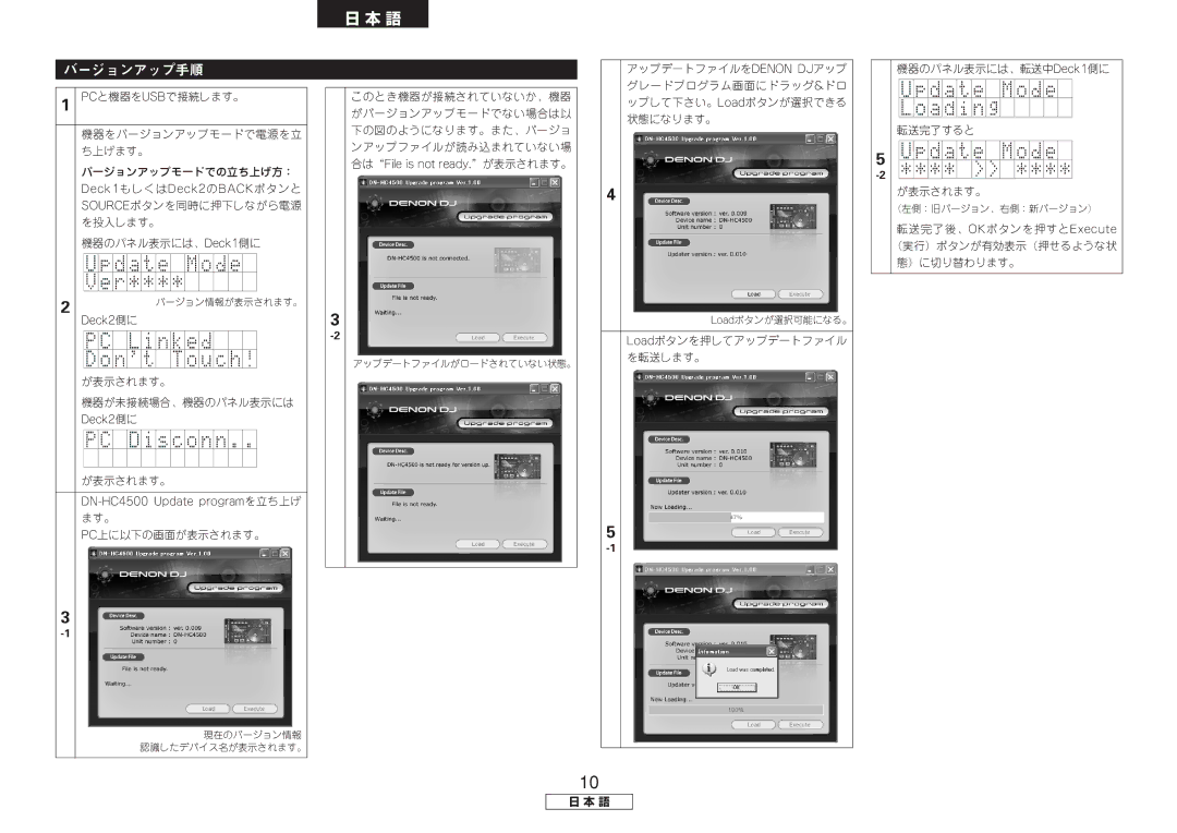 Denon manual Deck2側に, DN-HC4500 Update programを立ち上げ 