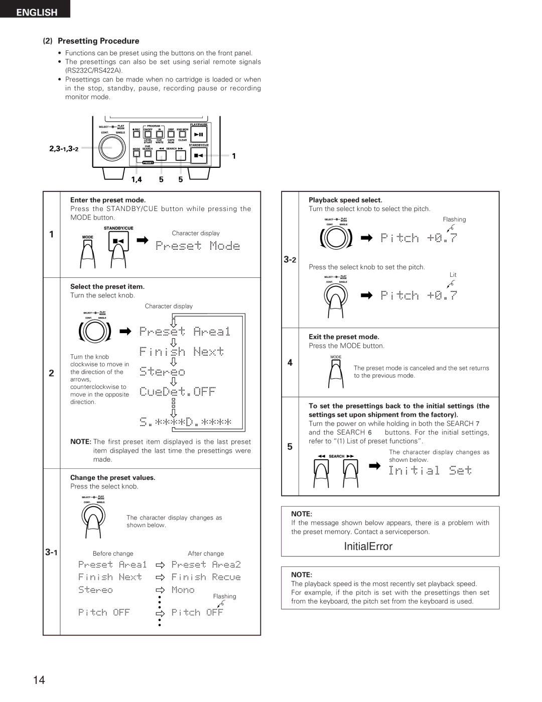 Denon DN-M991R operating instructions Presetting Procedure 