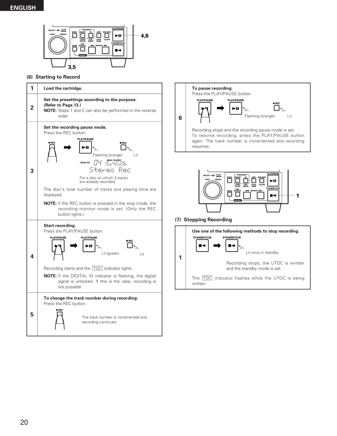 Denon DN-M991R operating instructions Starting to Record, Stopping Recording 