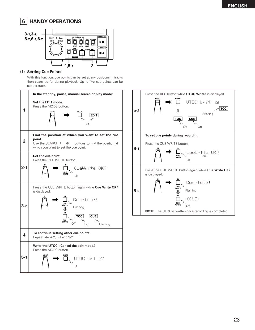 Denon DN-M991R operating instructions Setting Cue Points 