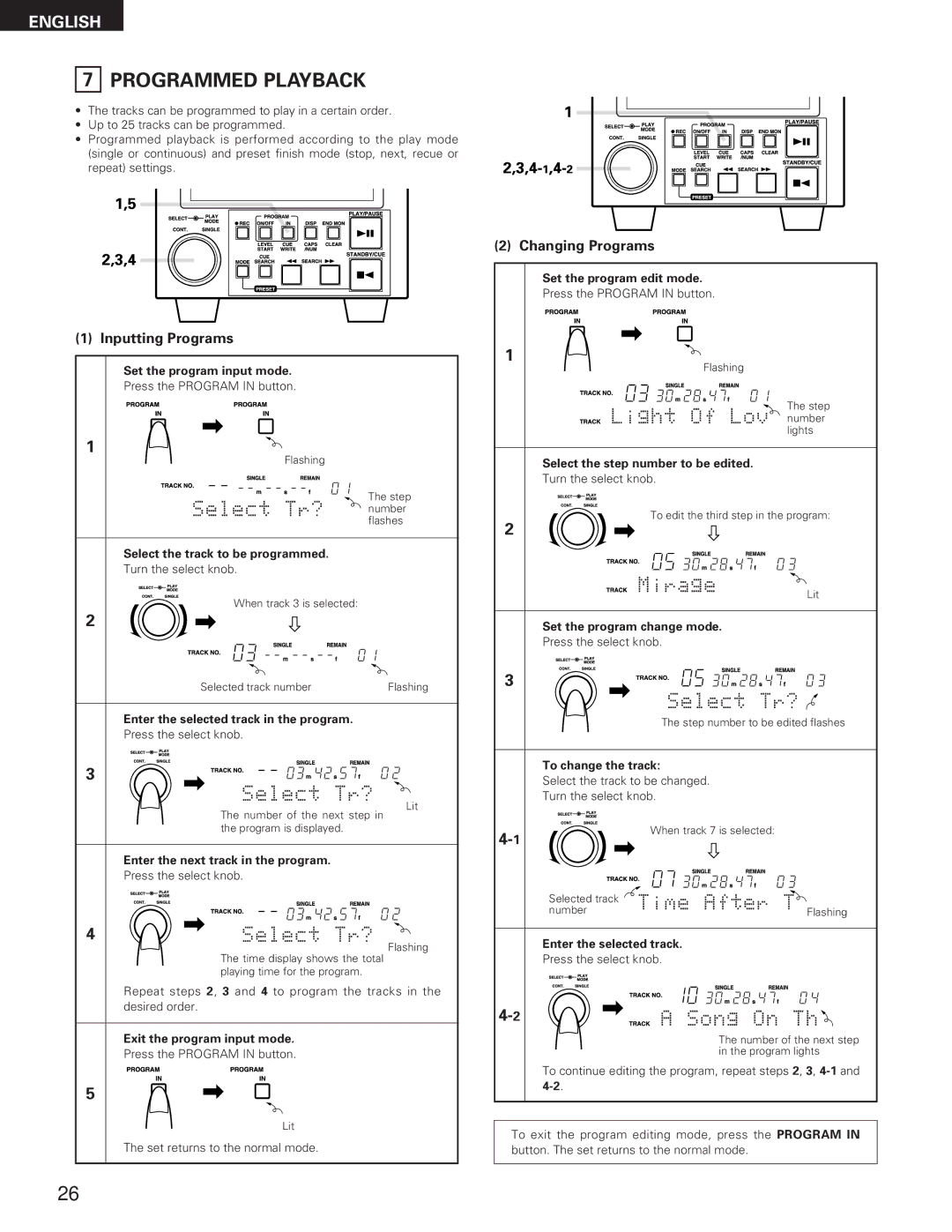 Denon DN-M991R operating instructions Programmed Playback, Inputting Programs, Changing Programs 