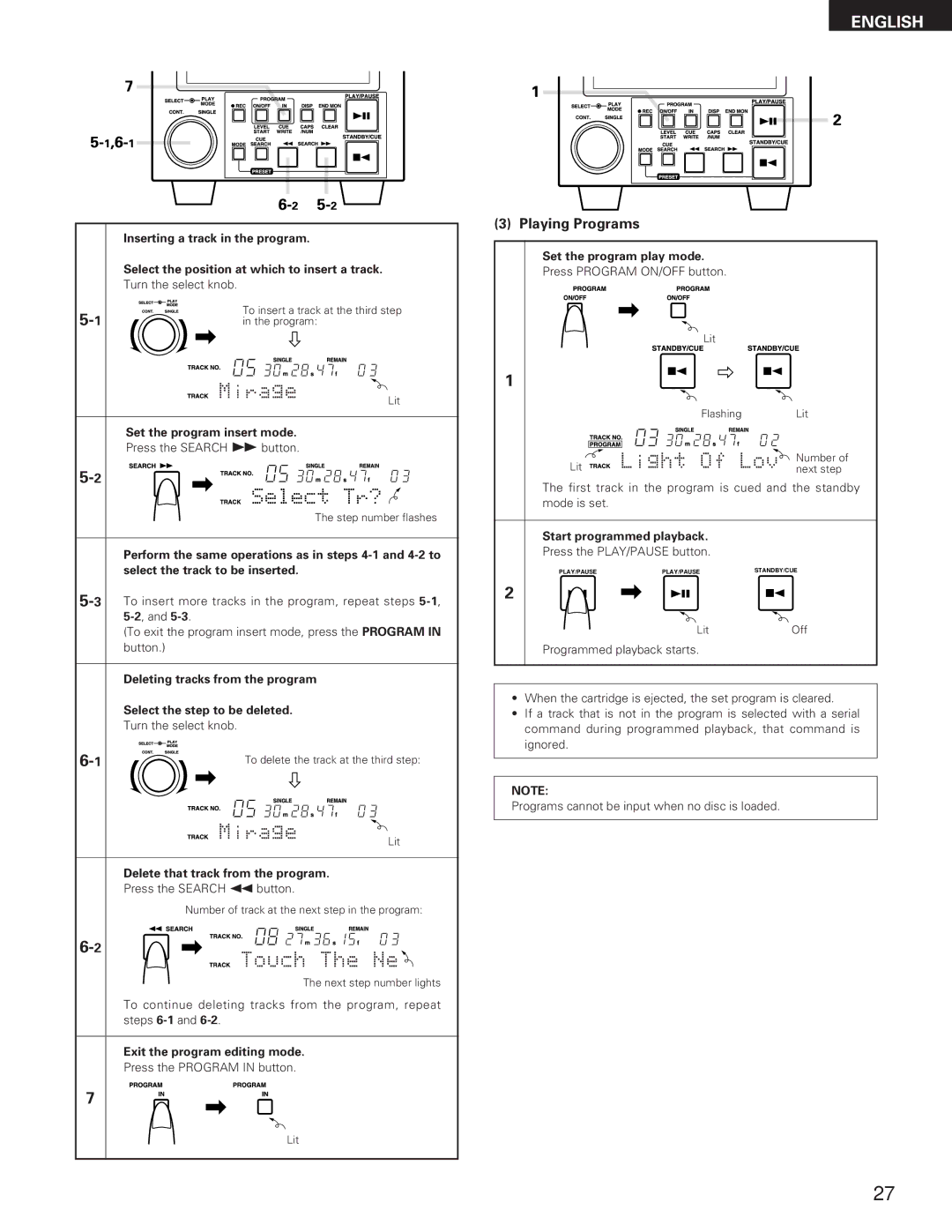 Denon DN-M991R operating instructions Playing Programs 