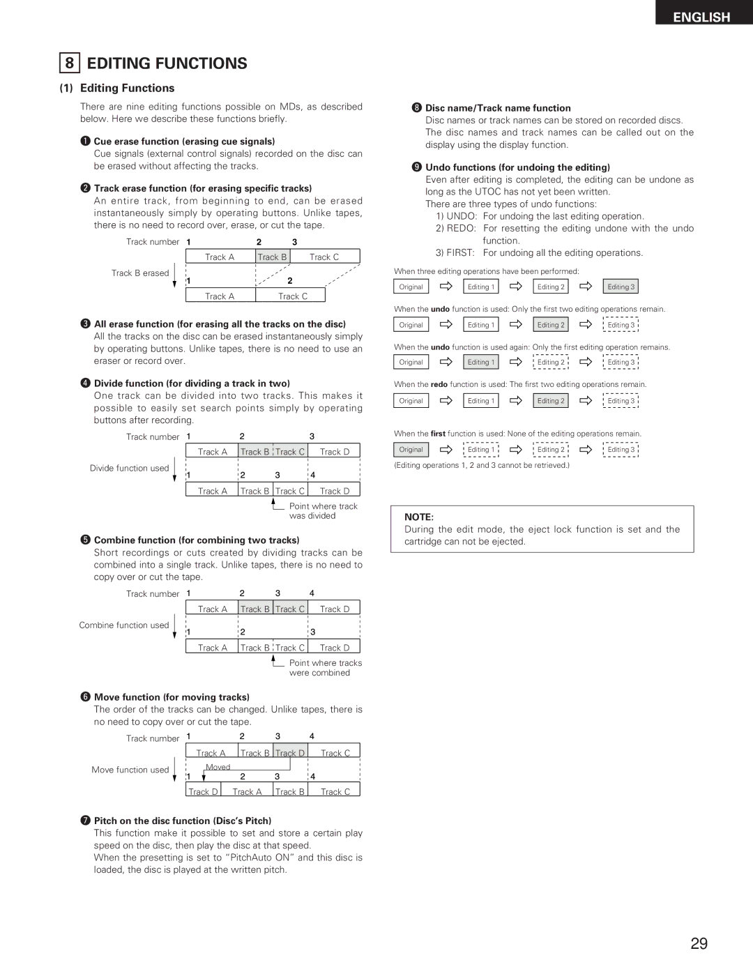 Denon DN-M991R operating instructions Editing Functions 