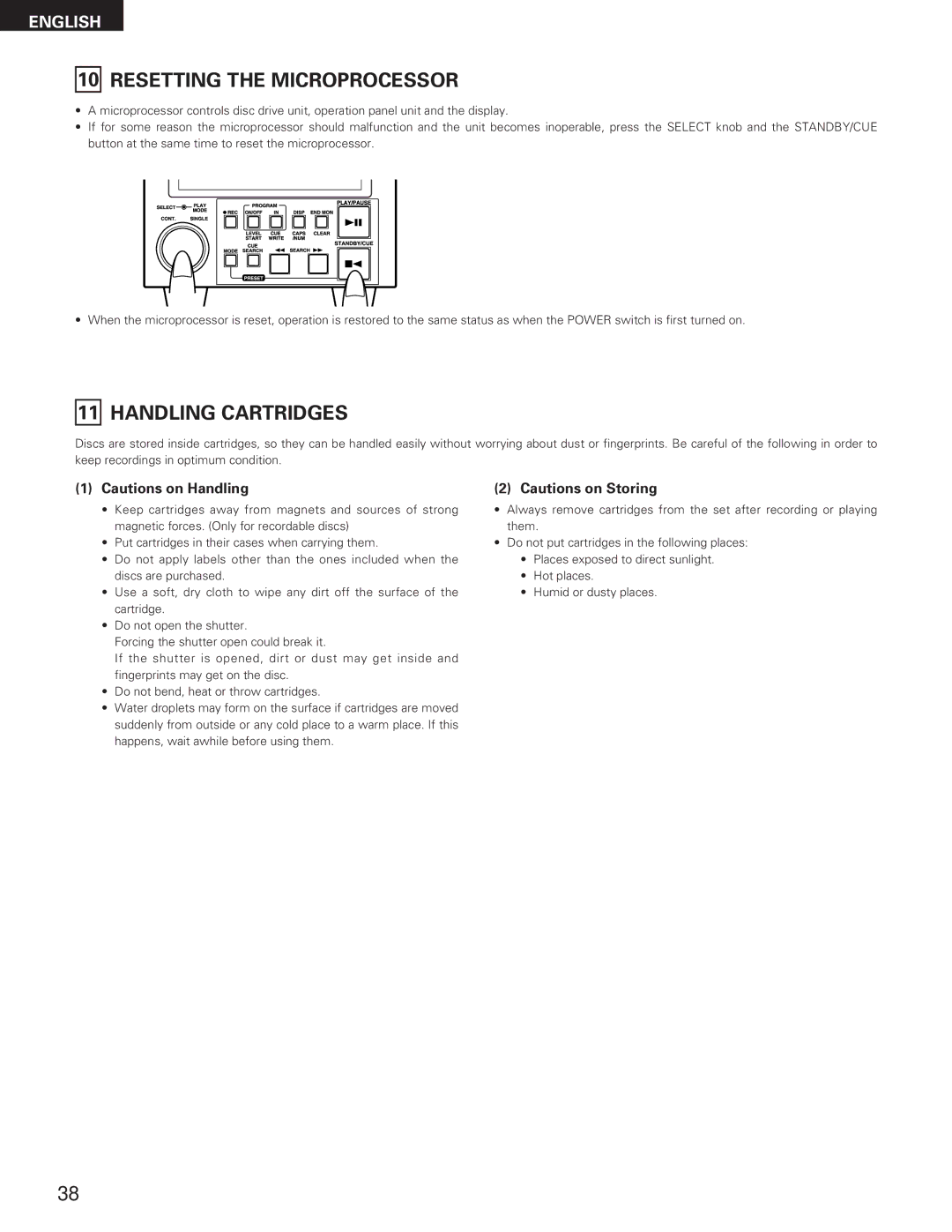 Denon DN-M991R operating instructions Resetting the Microprocessor, Handling Cartridges 