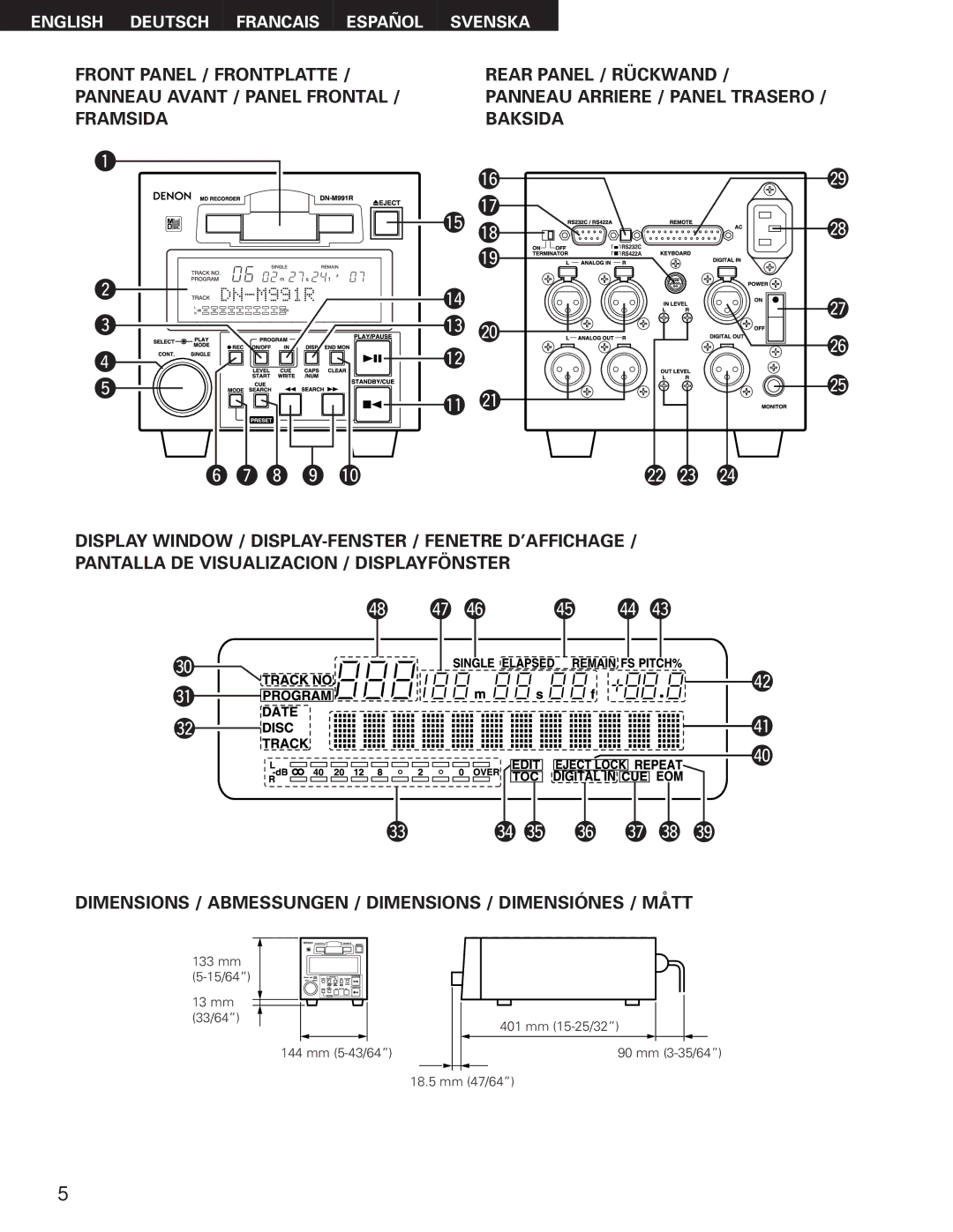 Denon DN-M991R operating instructions English Deutsch Francais Español Svenska 