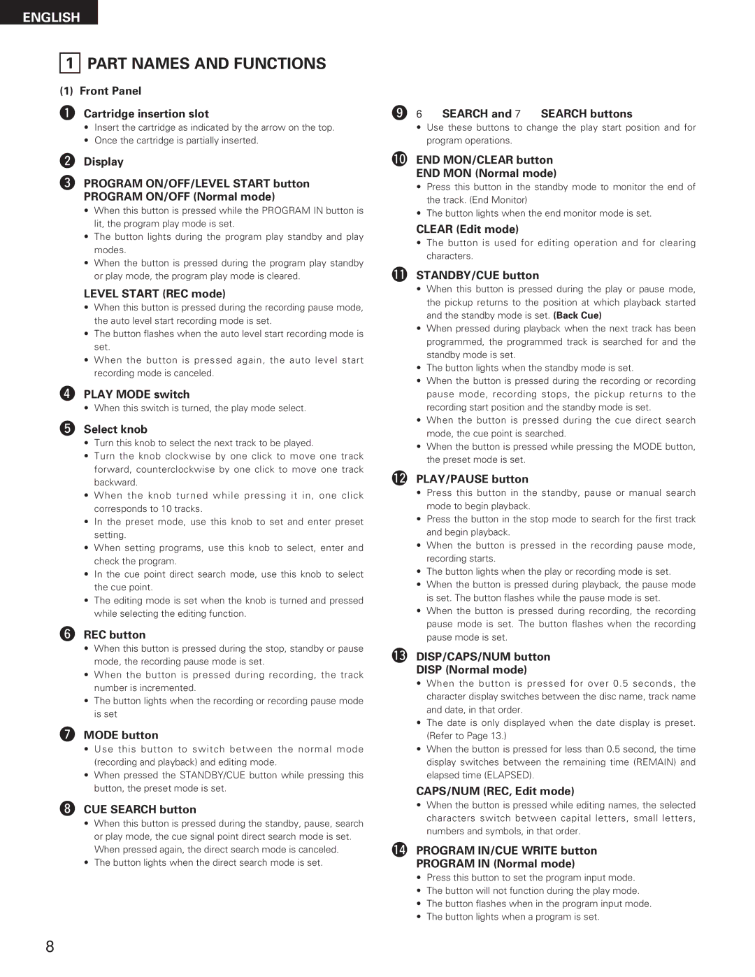 Denon DN-M991R operating instructions Part Names and Functions 