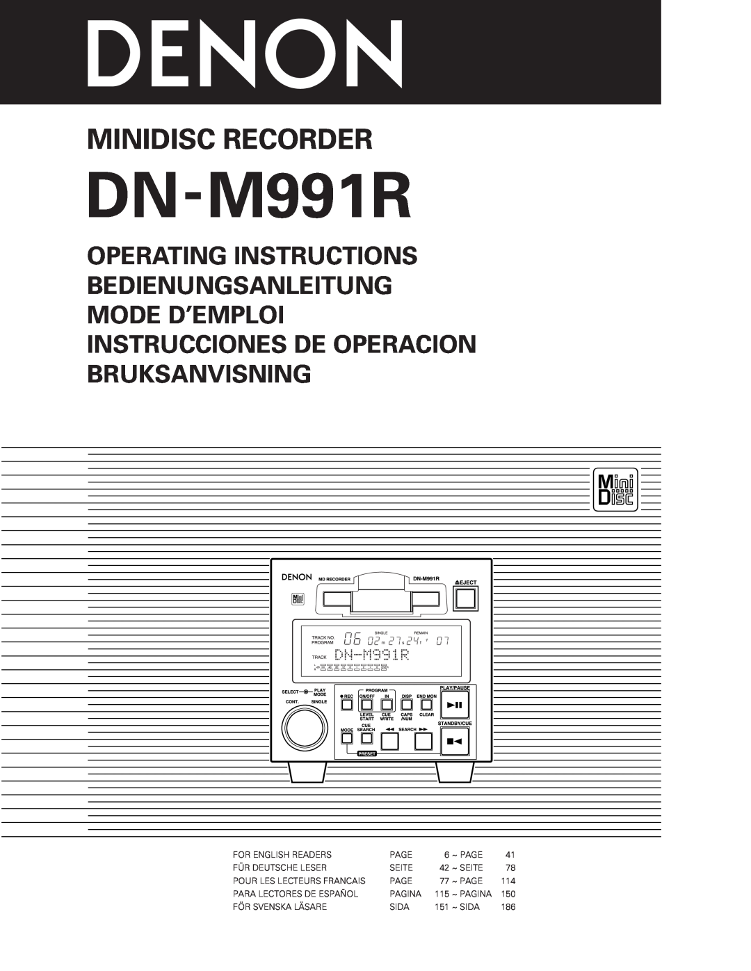 Denon DN-M991R operating instructions Minidisc Recorder 