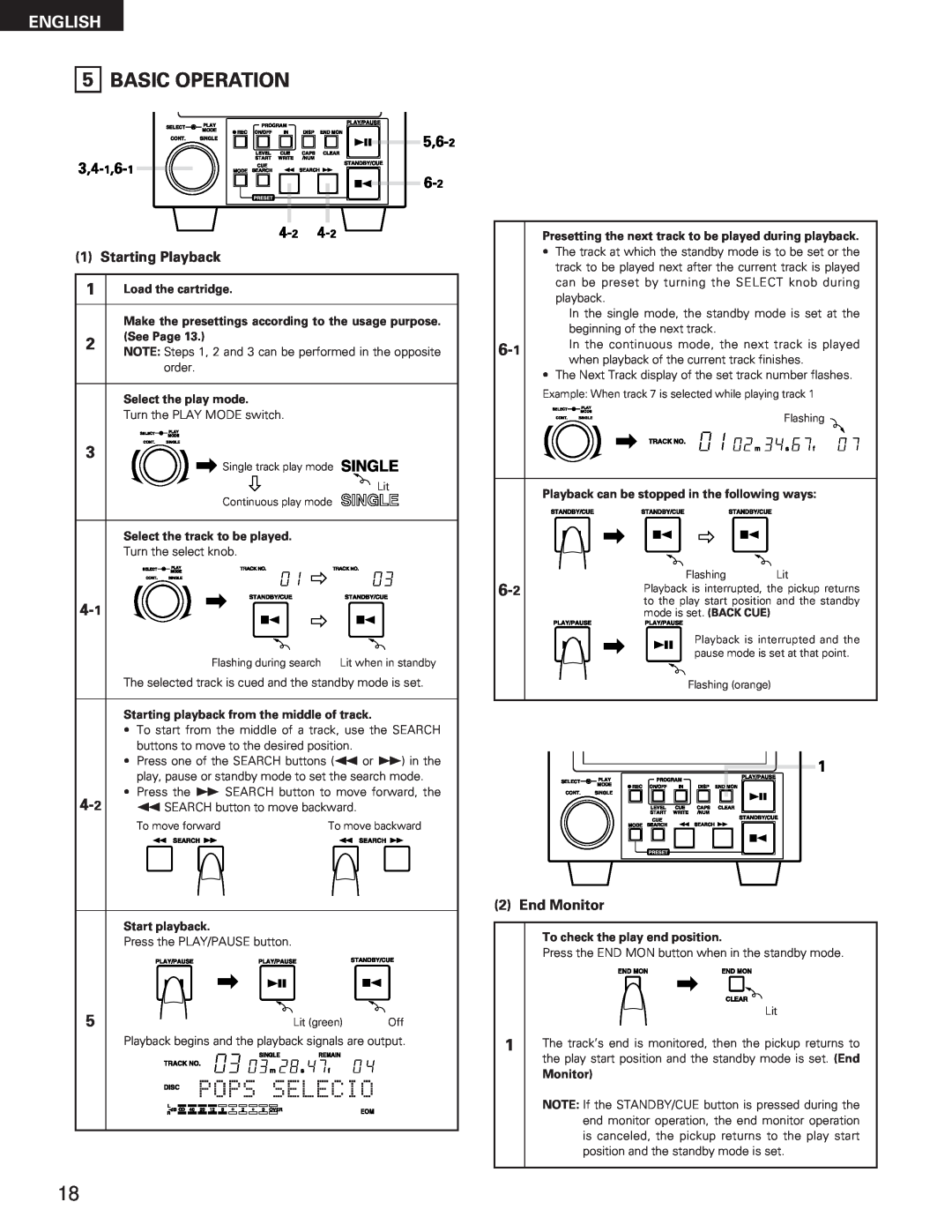 Denon DN-M991R operating instructions Basic Operation, English, Starting Playback, End Monitor 