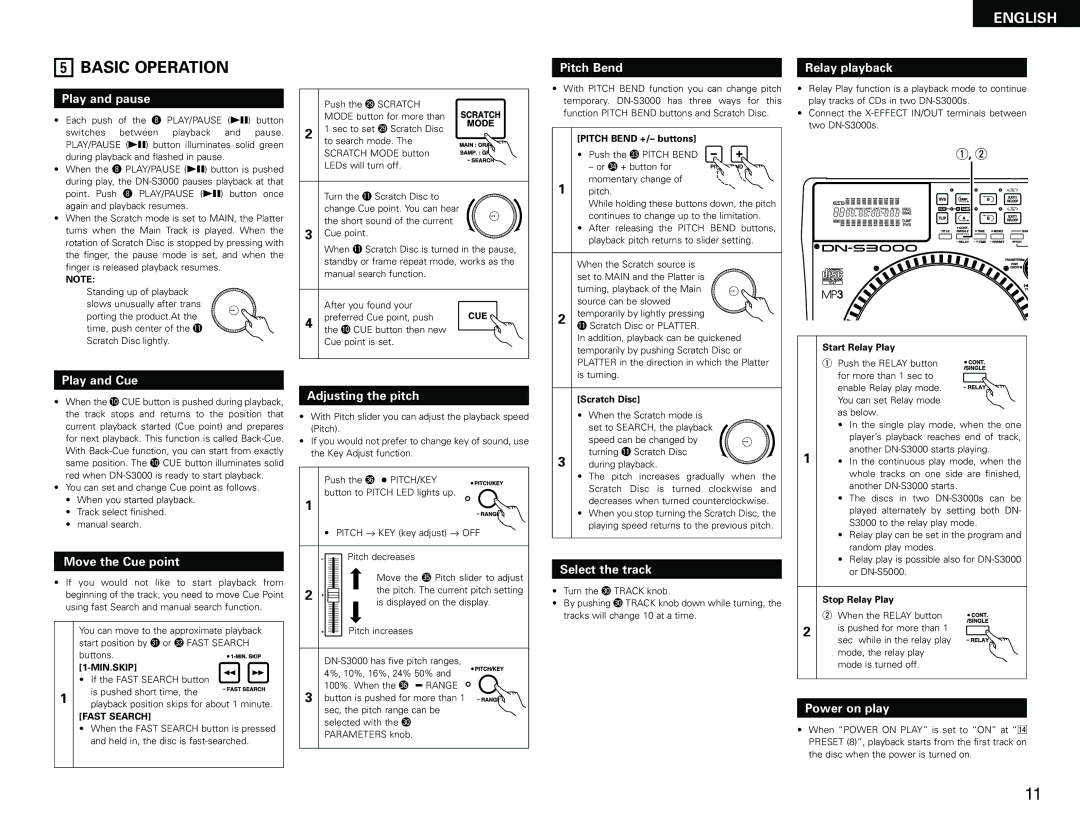 Denon DN-S3000 manual Basic Operation 