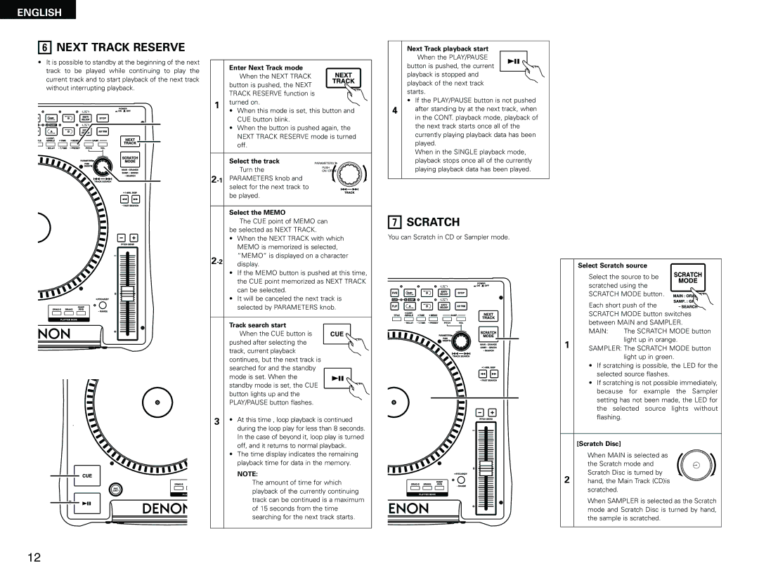 Denon DN-S3000 manual Next Track Reserve, Scratch 