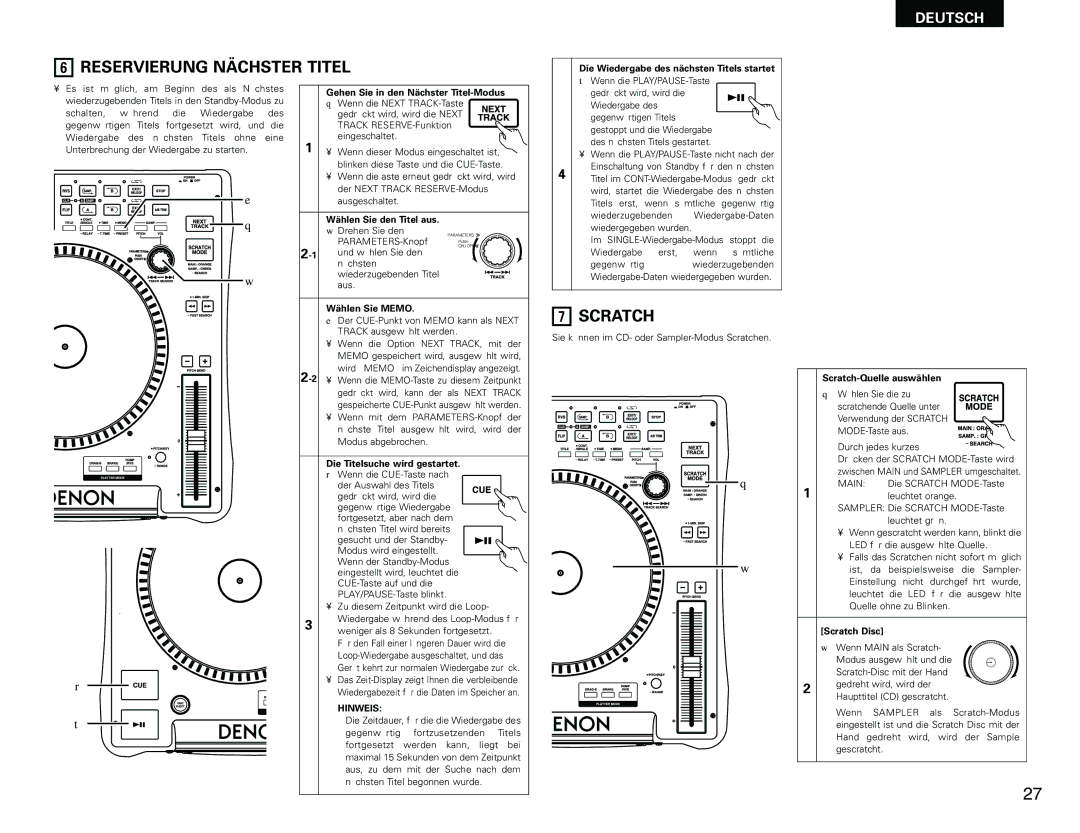 Denon DN-S3000 manual Reservierung Nächster Titel 