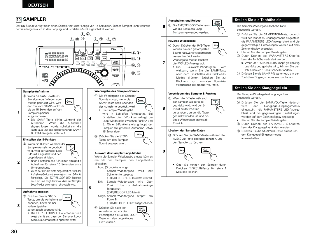 Denon DN-S3000 manual Stellen Sie die Tonhöhe ein, Stellen Sie den Klangpegel ein 