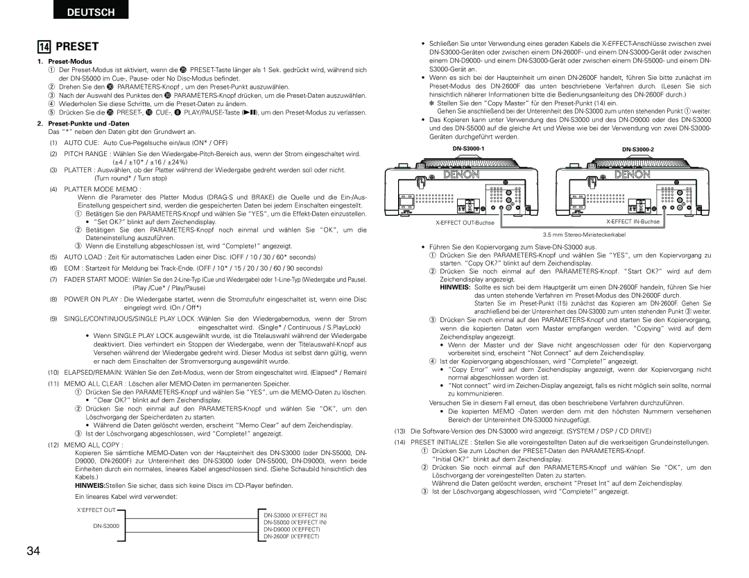 Denon DN-S3000 manual Preset-Modus, Preset-Punkte und -Daten 