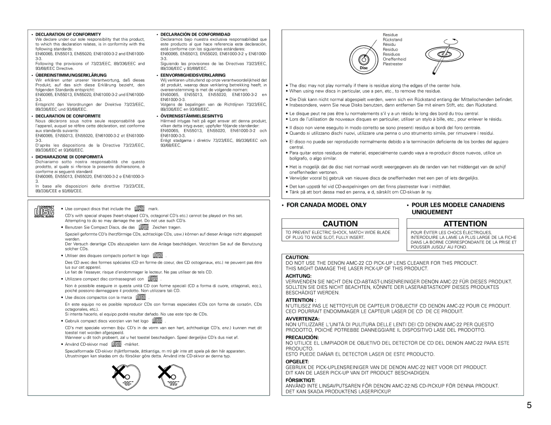 Denon DN-S3000 manual For Canada Model only Pour LES Modele Canadiens Uniquement 