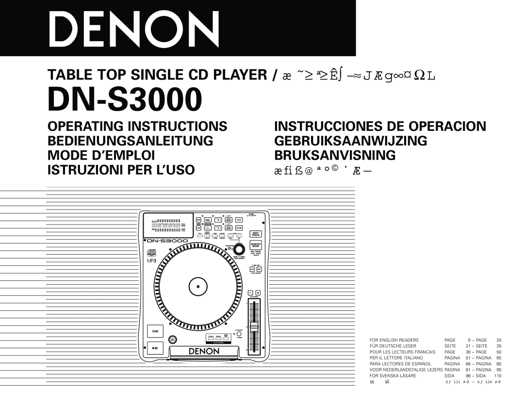 Denon DN-S3000 manual TABLE TOP SINGLE CD PLAYER / æ ˜≥ ª≥ Ê∫ -≈ J Æ g∞¤ Ω L, Bedienungsanleitung, Gebruiksaanwijzing 