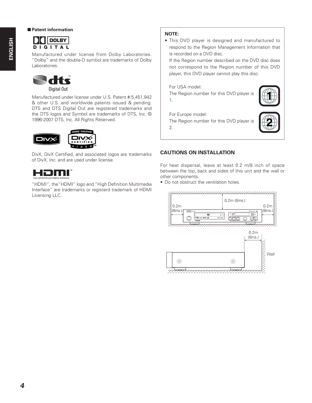 Denon DN-V310, DN-V210 manual Patent information 