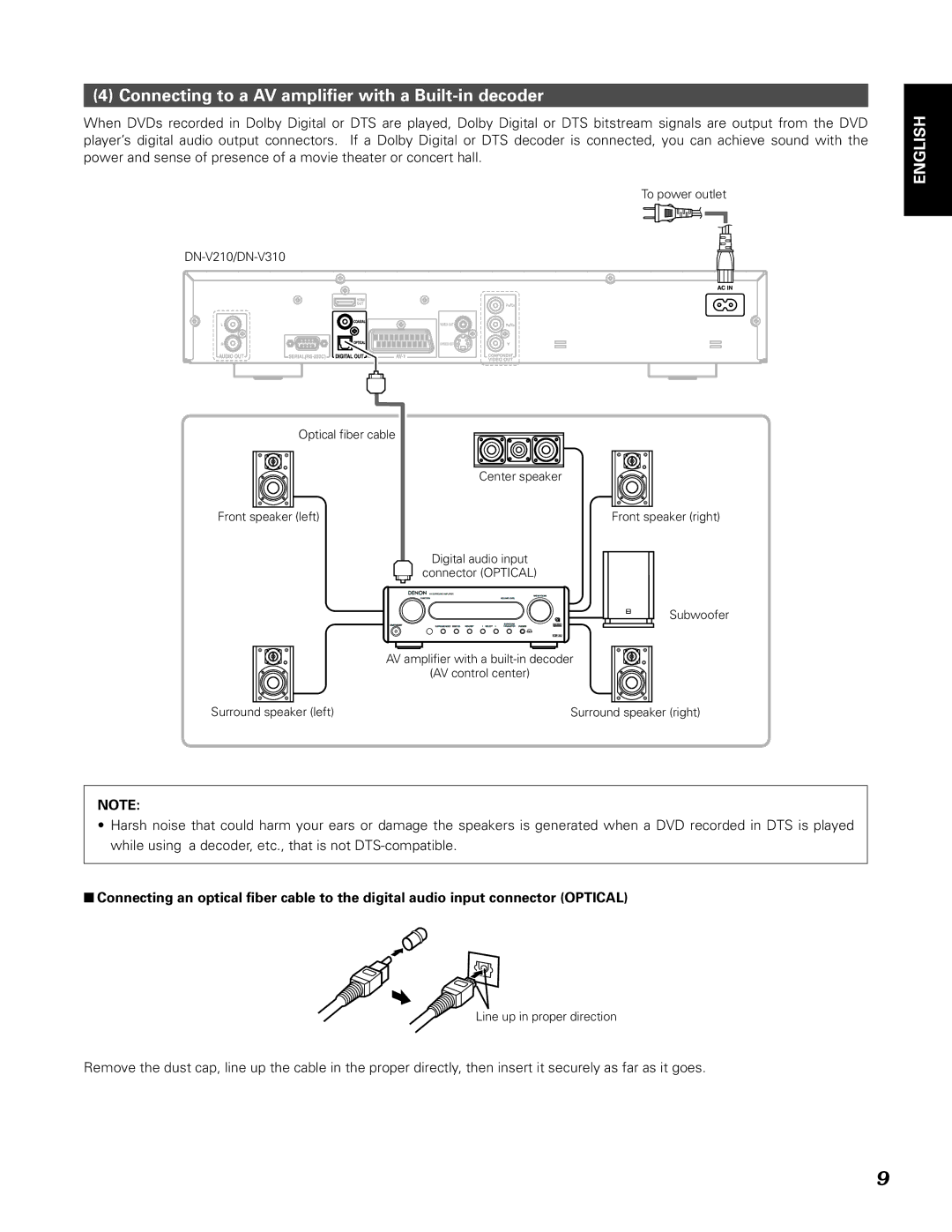 Denon DN-V210, DN-V310 manual Connecting to a AV amplifier with a Built-in decoder 