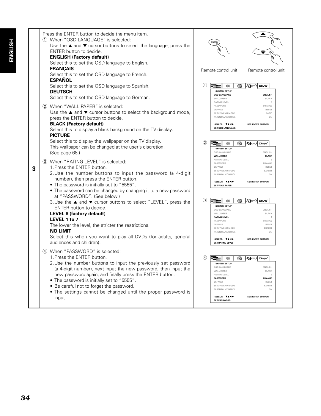 Denon DN-V310, DN-V210 manual Français, Español, Deutsch, Picture, No Limit 