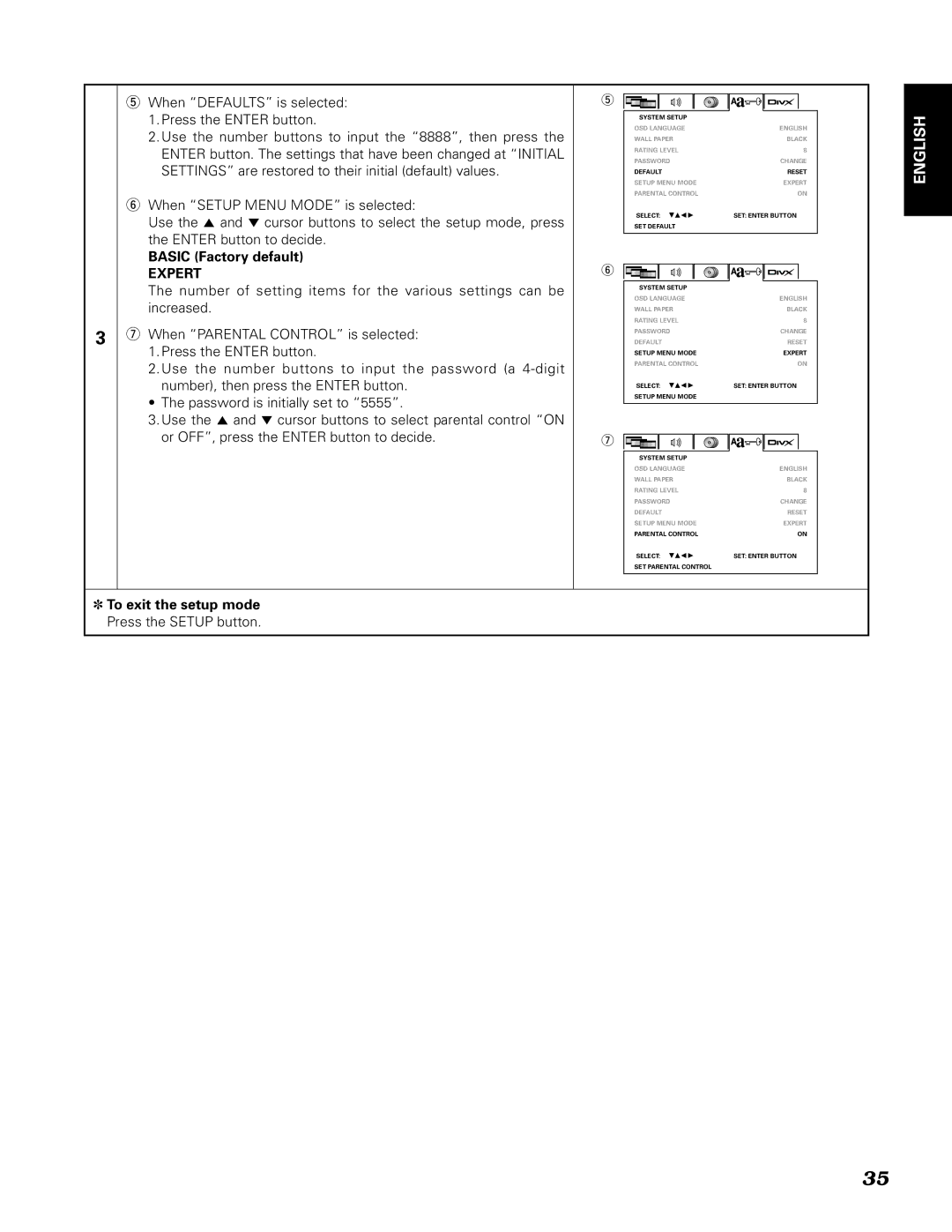 Denon DN-V210, DN-V310 manual Basic Factory default, Expert 