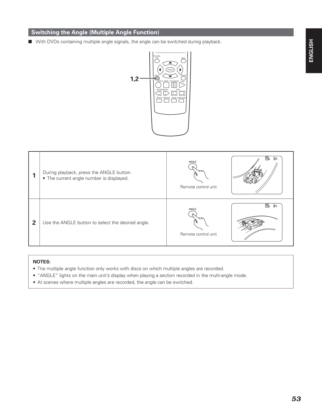 Denon DN-V210, DN-V310 manual Switching the Angle Multiple Angle Function 