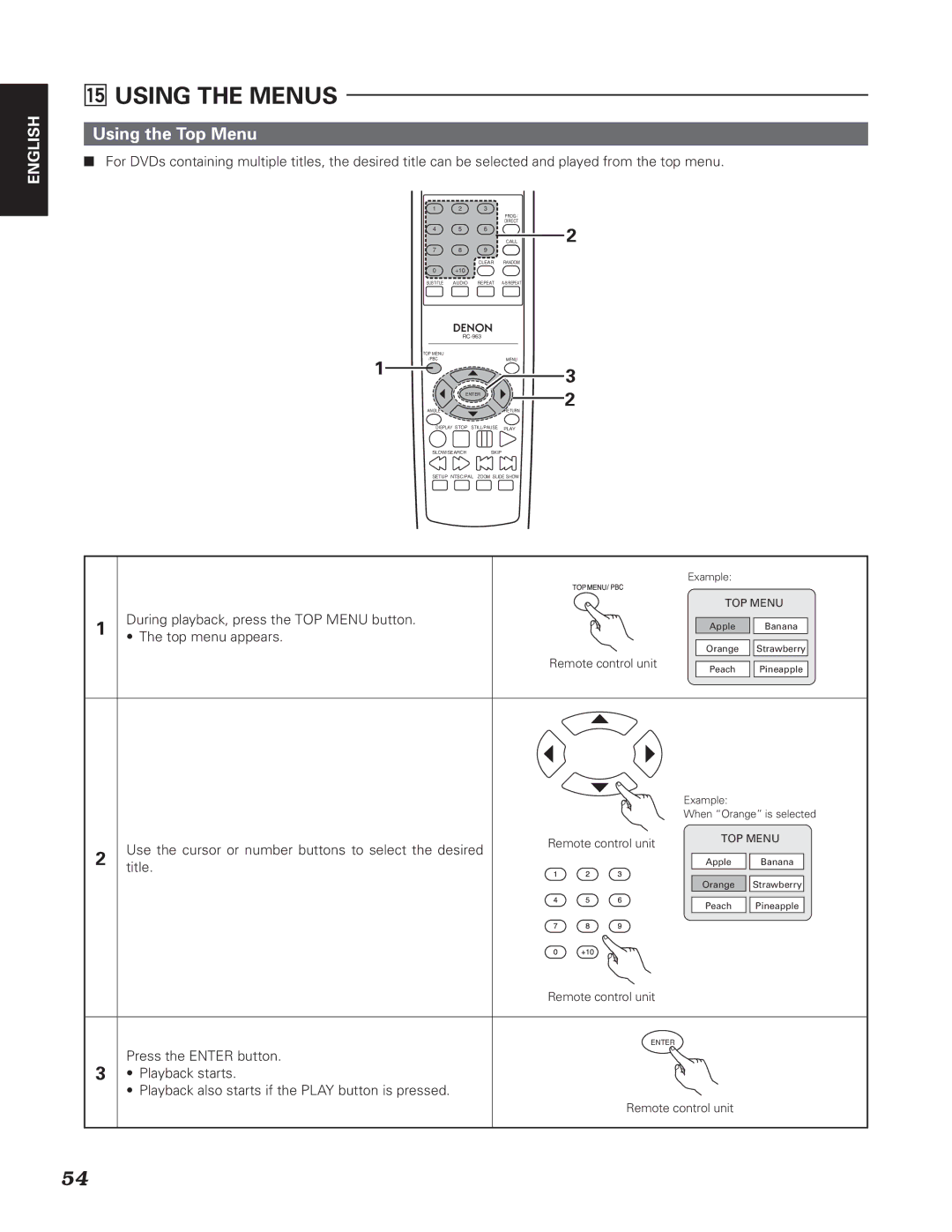 Denon DN-V310, DN-V210 manual ⁄5USING the Menus, Using the Top Menu 