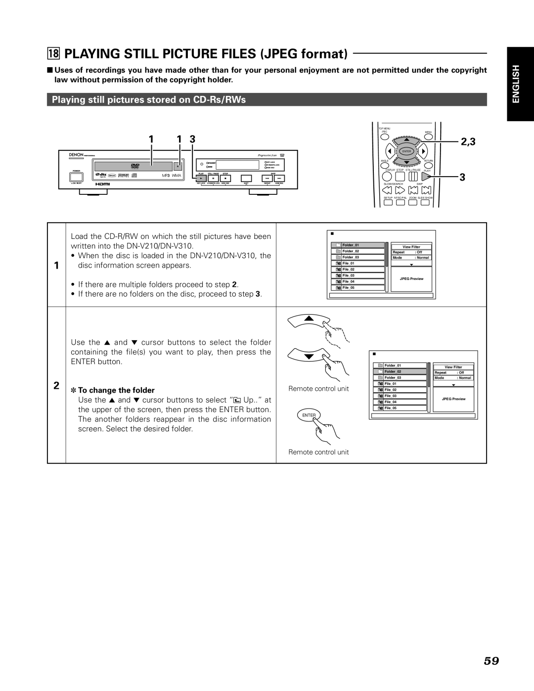 Denon DN-V210, DN-V310 manual Playing still pictures stored on CD-Rs/RWs 