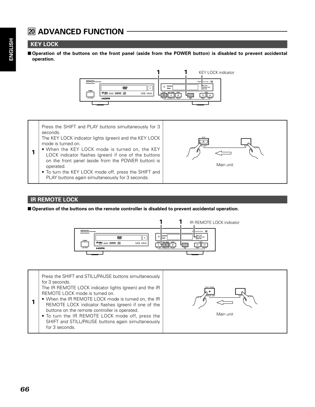 Denon DN-V310, DN-V210 manual ¤0ADVANCED Function, KEY Lock 