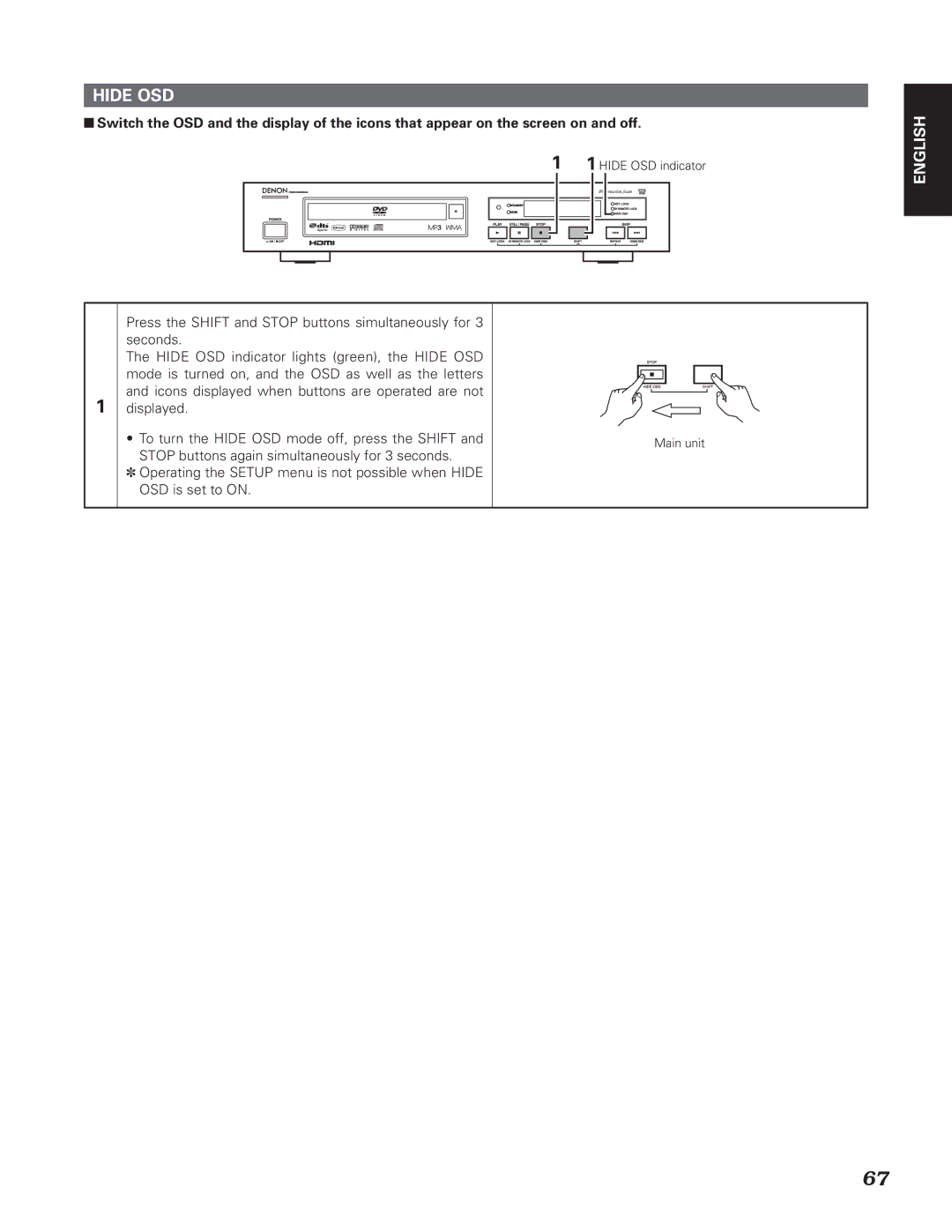 Denon DN-V210, DN-V310 manual Hide OSD 