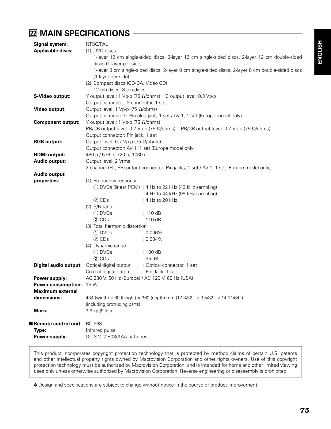 Denon DN-V210, DN-V310 manual ¤2MAIN Specifications 