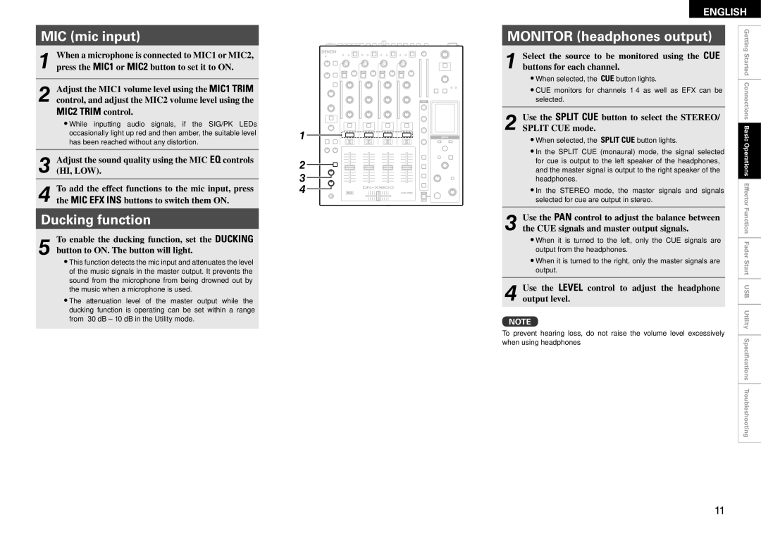 Denon DN-X1600 owner manual MIC mic input, Ducking function, Monitor headphones output 