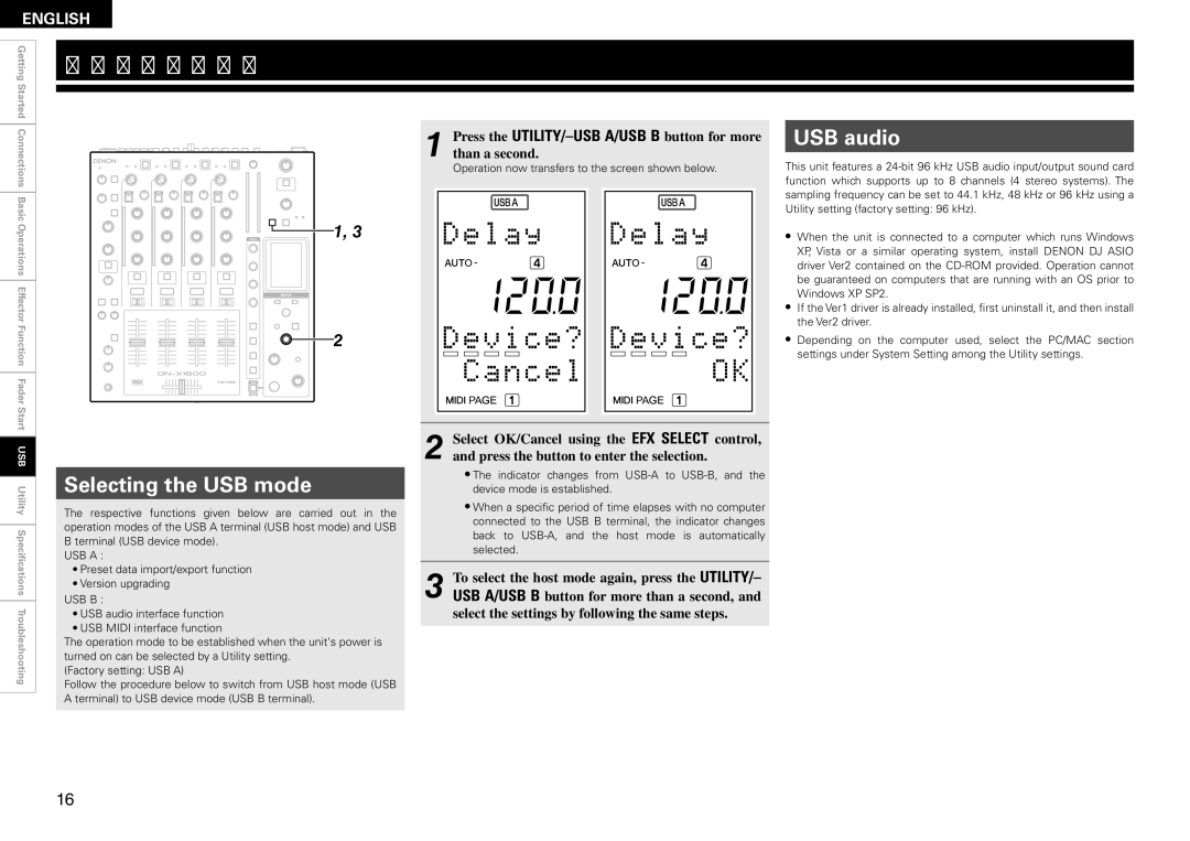 Denon DN-X1600 owner manual USB Settings, USB audio, Selecting the USB mode 