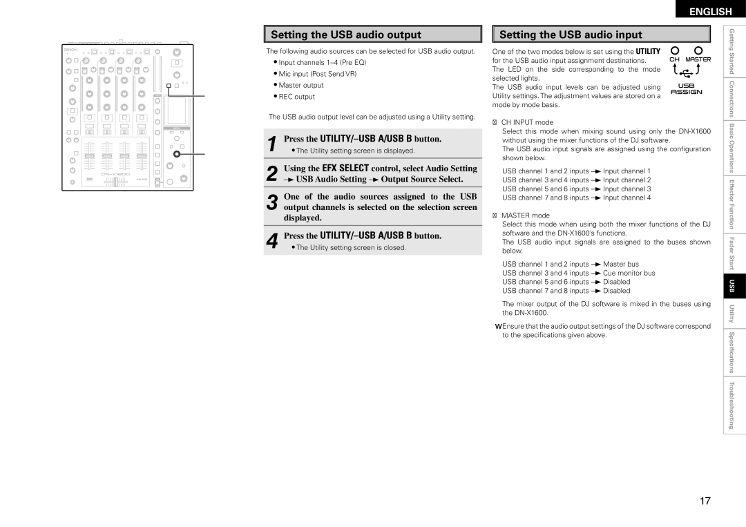 Denon DN-X1600 owner manual Setting the USB audio output, Setting the USB audio input 