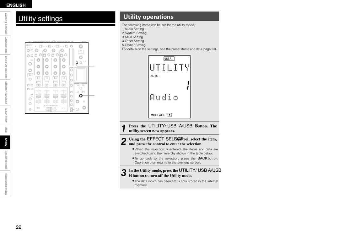 Denon DN-X1600 owner manual Utility settings, Utility operations 