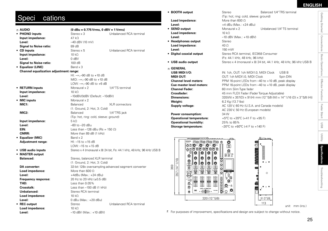 Denon DN-X1600 owner manual Speciﬁcations 