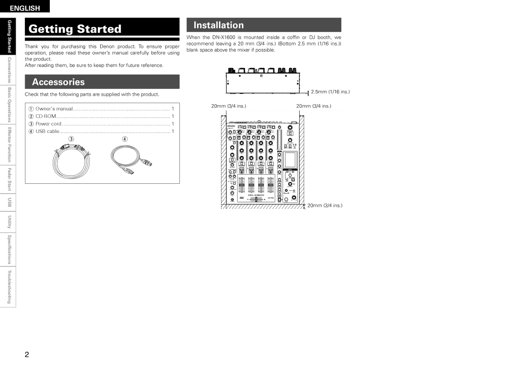 Denon DN-X1600 owner manual Getting Started, Accessories, Installation 