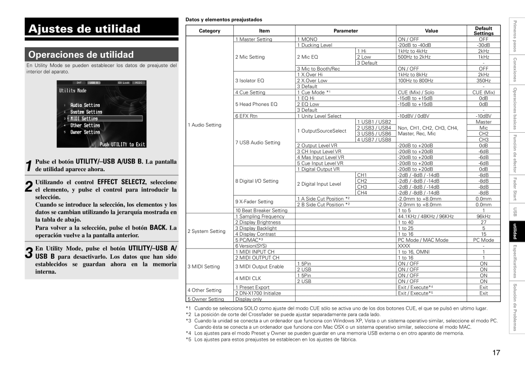 Denon DN-X1700 manual Ajustes de utilidad, Operaciones de utilidad 