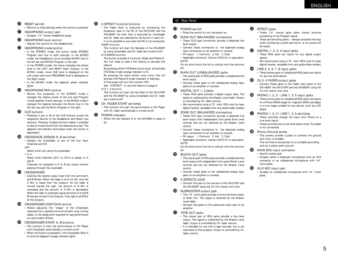 Denon DN-X800 operating instructions Rear Panel 