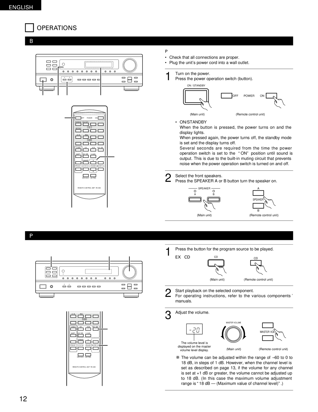 Denon DRA-295 manual Operations, Before operating, Playing the input source, Preparations 