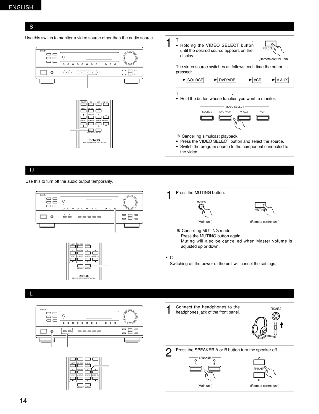 Denon DRA-295 manual Simulcast playback, Using the muting function, Listen with headphones, To select from the main unit 