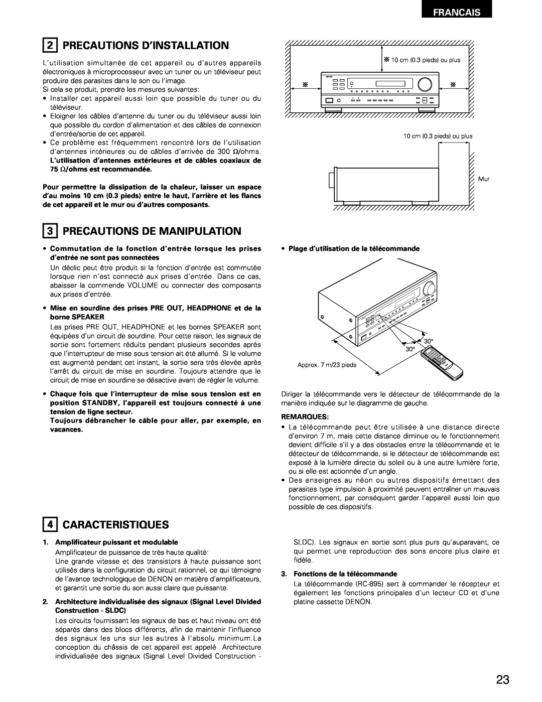 Denon DRA-295 manual Precautions D’Installation, 3PRECAUTIONS DE MANIPULATION, 4CARACTERISTIQUES, Francais 