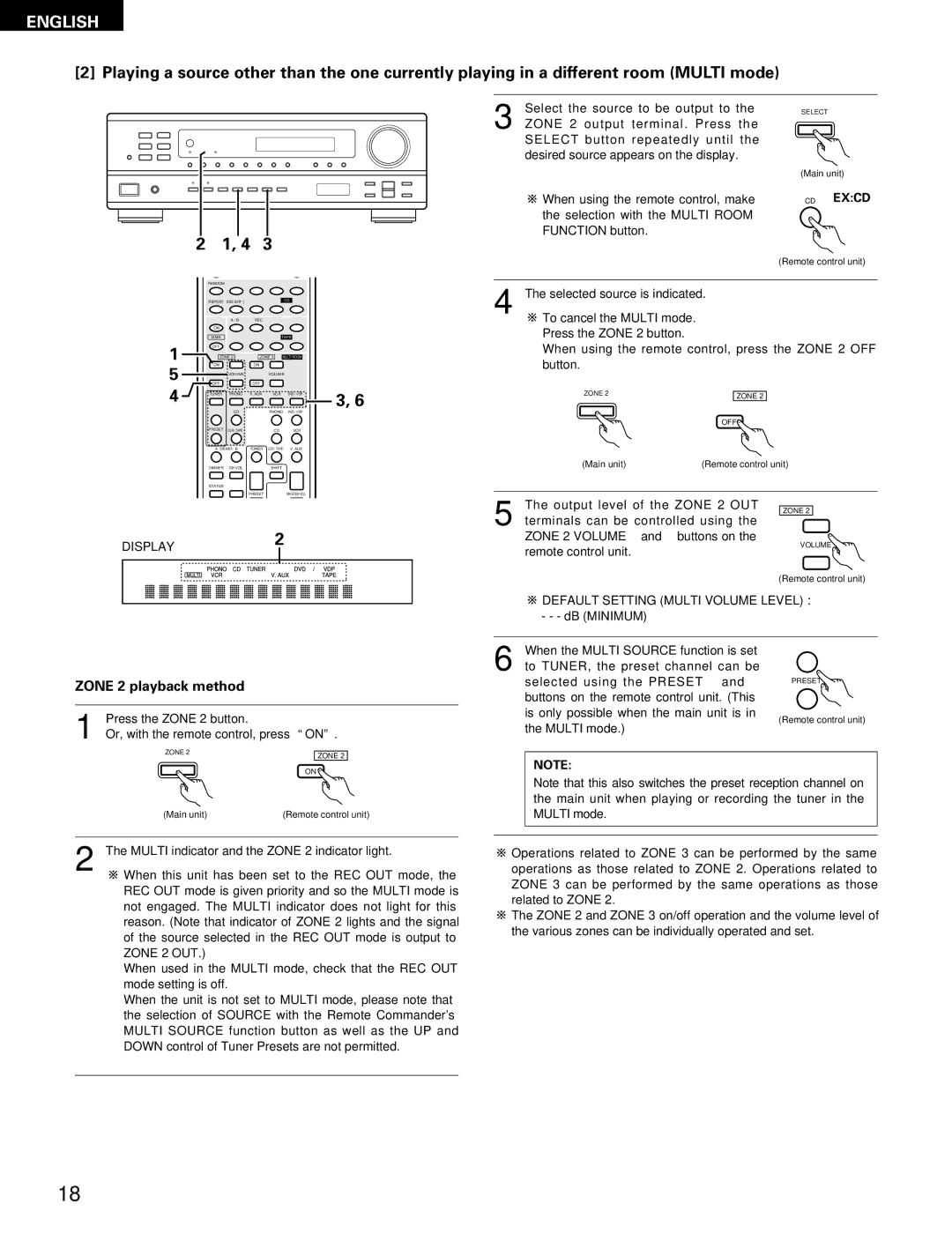 Denon DRA-395 manual DISPLAY2, Default Setting Multi Volume Level 