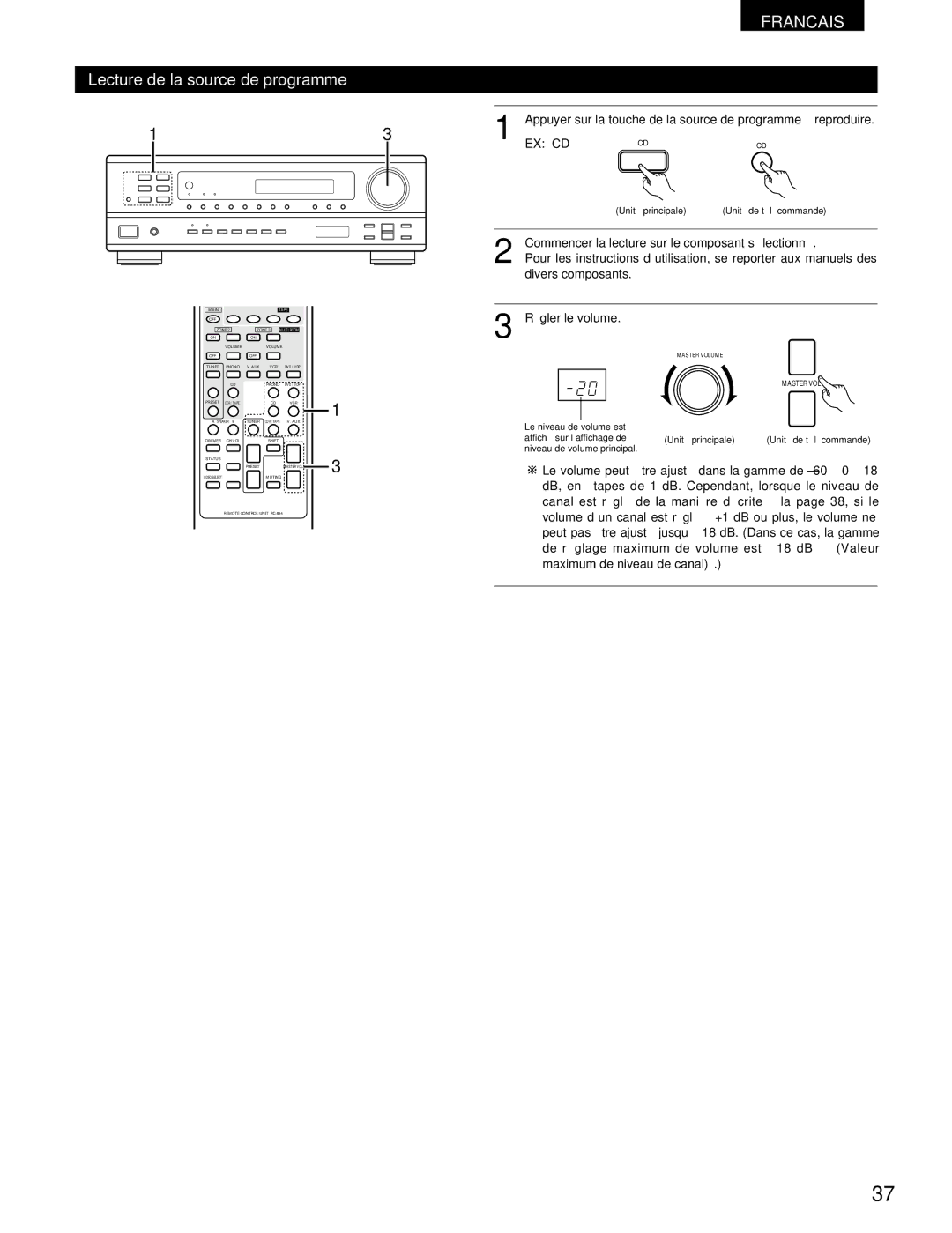 Denon DRA-395 manual Lecture de la source de programme, Divers composants 