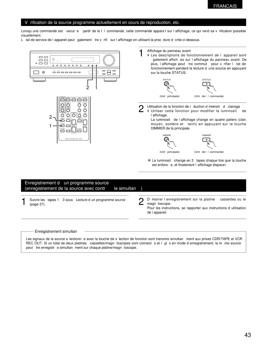 Denon DRA-395 manual Enregistrement simultané 